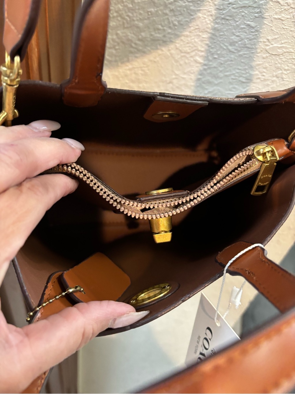 Coach Brown Signature Peanuts Mini Tote with Chestnut Trim - Picture 6 of 8